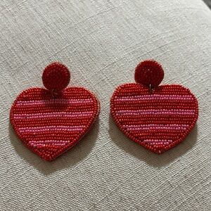 Red and Pink Beaded Heart Earrings